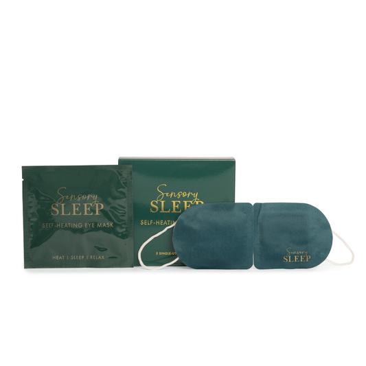 Sensory Sleep Self-Heating Eye Mask Box, Sachet and Eye Mask.